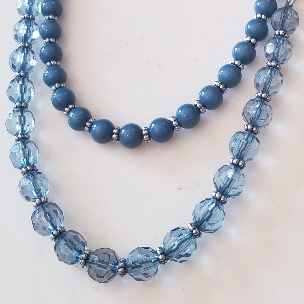 Double Strand Blue Faceted Crystal Beaded Necklace